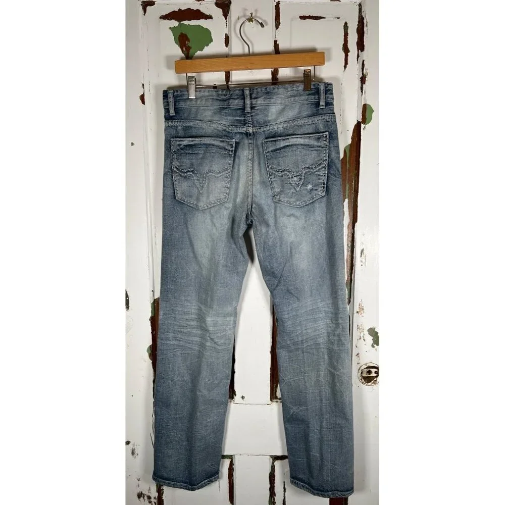 INC Womens Size‎ 32x30 Blue Denim Berlin Slim Straight Jeans Distressed